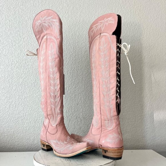 Lane LEXINGTON Over the Knee Womens Cowboy Boots 7 Pink Western Cowgirl Lace up - Picture 14 of 14